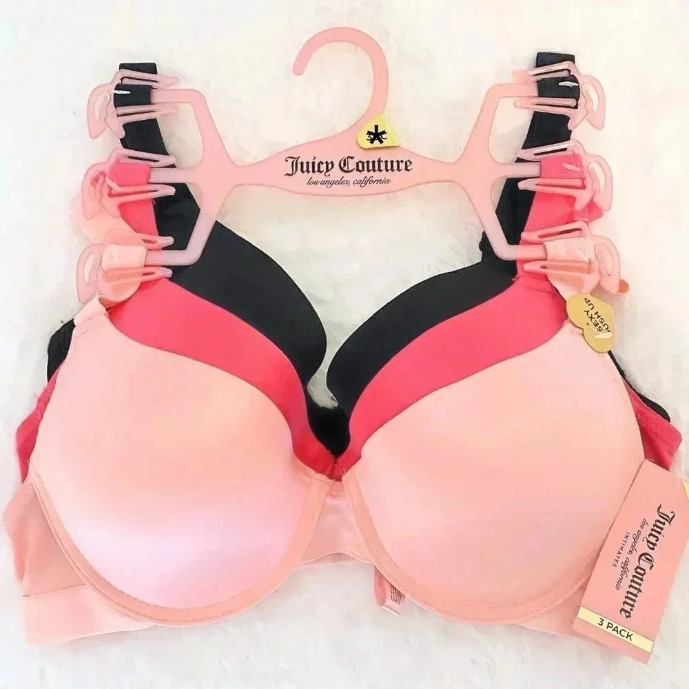 Juicy Couture Bra Sexy Push Up Pink Black 3 Bras Set size 34B NWT
